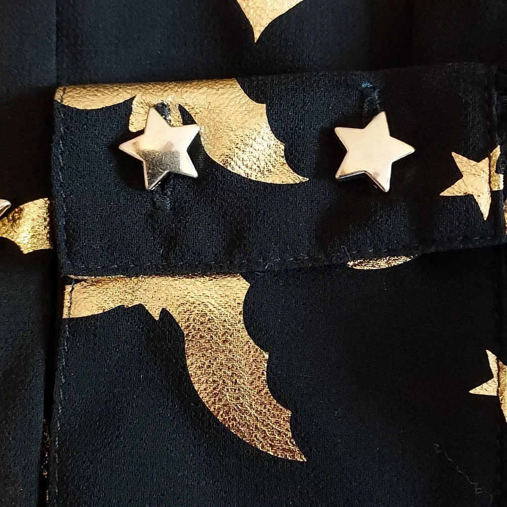 ModCloth NWT Goth Punk Black Gold 2 Piece Sheer Bat & Celestial Print Blouse XL - Picture 4 of 8